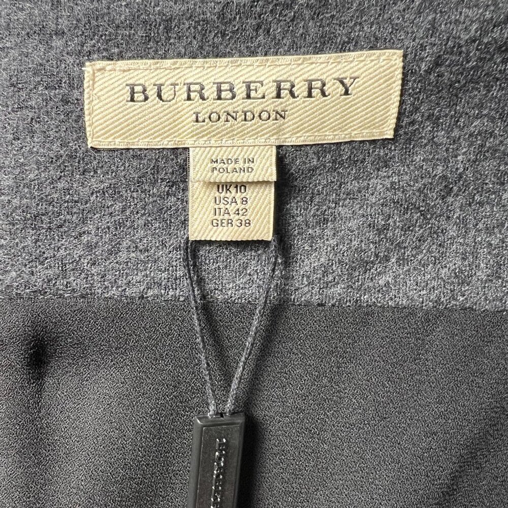NWT BURBERRY 100% Wool Asymmetrical Neckline Mid-length Grey Dress 8US - Picture 3 of 12